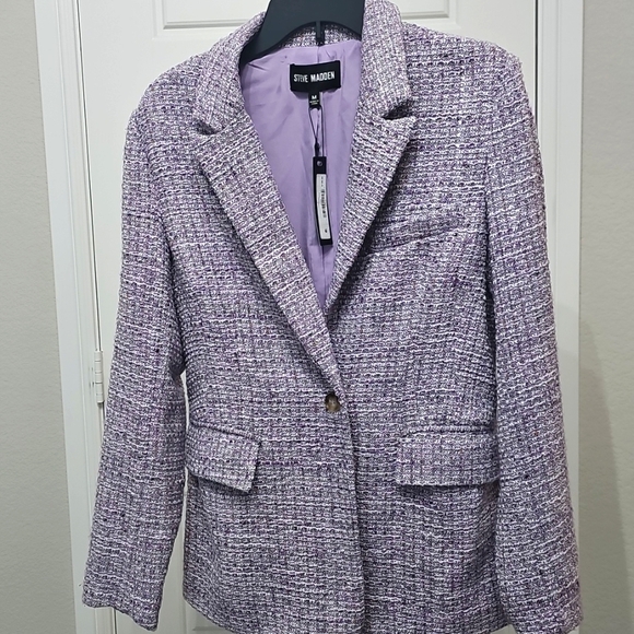 Steve Madden Harlow Notched Collar Tweed Dahlia Purple Blazer Sz Medium NWT $129 - Picture 6 of 9
